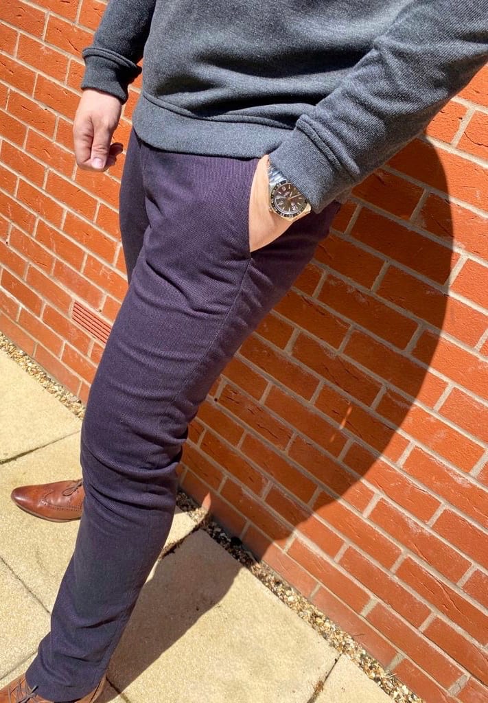 Ted Baker Grey Jumper and Purple Trousers